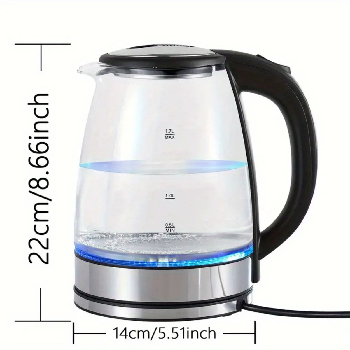 2L Glass Electric Kettle (67.6oz) – 1000W Fast Boiling with Anti-Dry Burn Tech for Kitchen & Dining