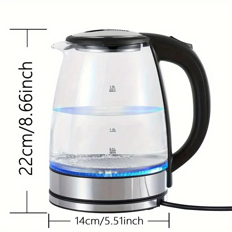 2L Glass Electric Kettle (67.6oz) – 1000W Fast Boiling with Anti-Dry Burn Tech for Kitchen & Dining